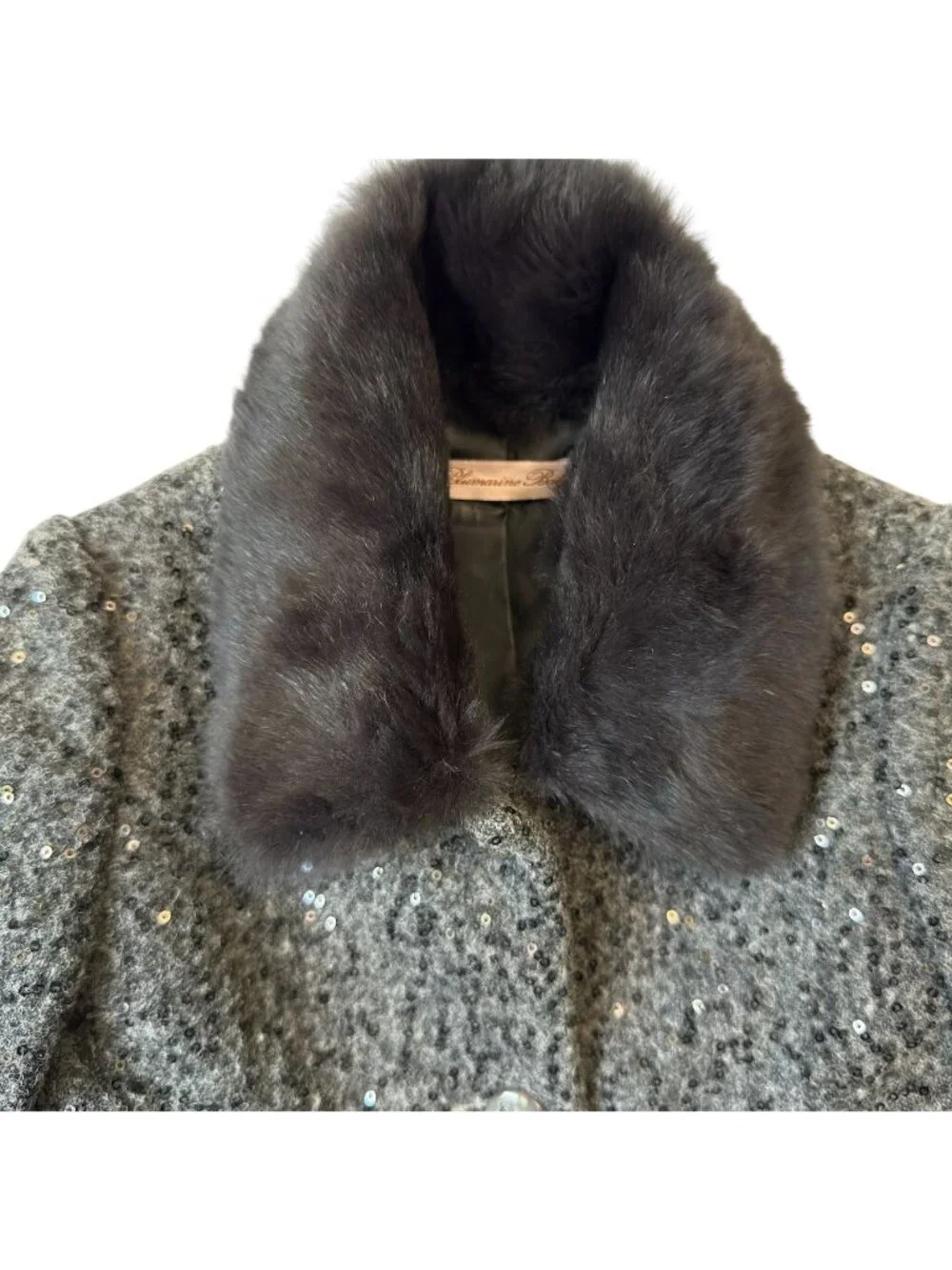 Blumarine Girls 3T Coat Wool Blend Black w Logo Detachable Faux Fur Collar Italy - Picture 4 of 16